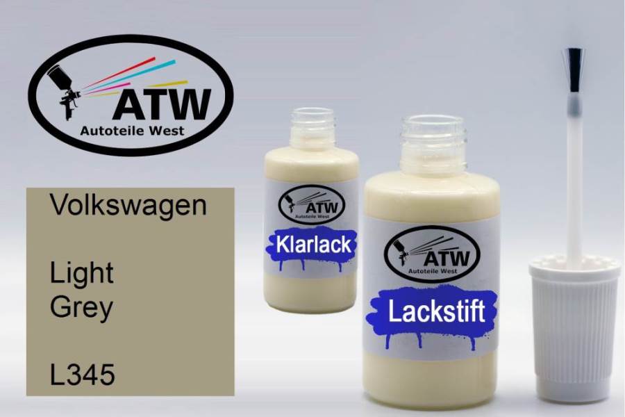 Volkswagen, Light Grey, L345: 20ml Lackstift + 20ml Klarlack - Set, von ATW Autoteile West.